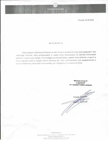 List referencyjny – MM Brown Group