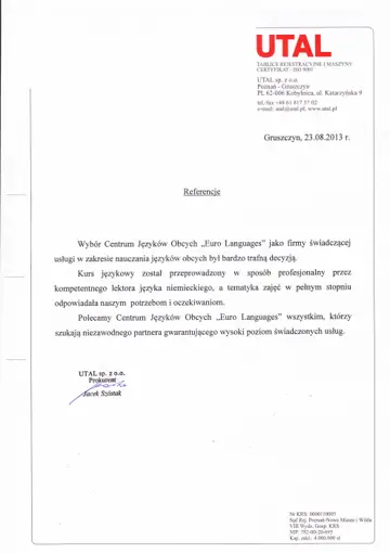 List referencyjny – UTAL